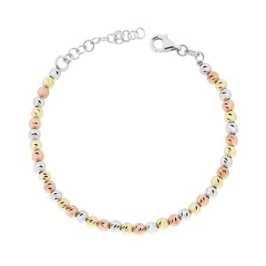 Bracciale con Palline Sfere Slash mm 4 in ARGENTO 925 Galvanica Rodio Oro e Rosa