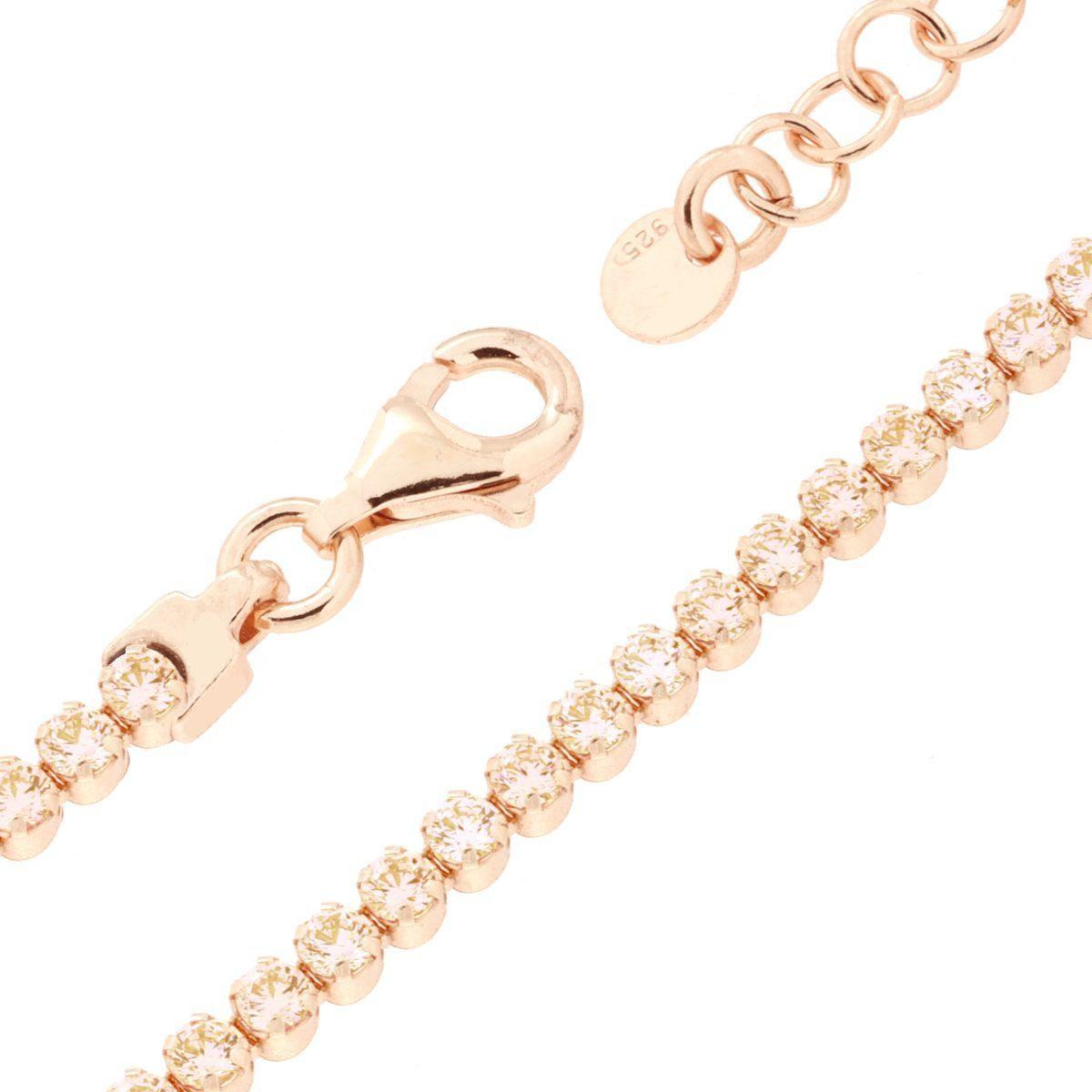 Bracciale Tennis Griffe cm 16+3 con Cubic Zirconia mm 2 Champagne in ARGENTO 925 Galvanica Rosa<BR>