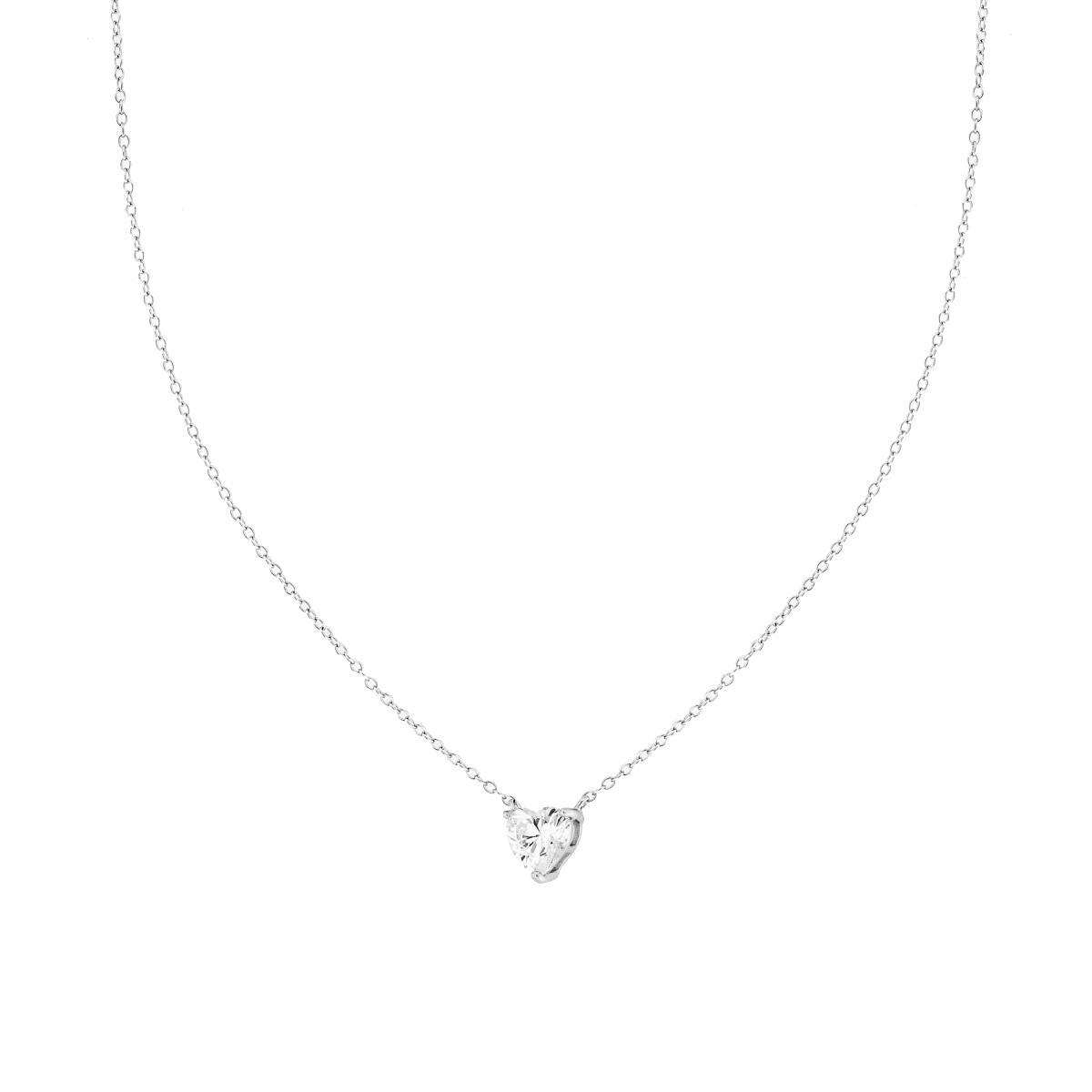 Collana Catena Forzatina Diamantata con Punto Luce Cuore Cubic Zirconia Bianco in ARGENTO 925 Galvanica Rodio
