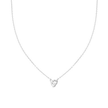 Collana Catena Forzatina Diamantata con Punto Luce Cuore Cubic Zirconia Bianco in ARGENTO 925 Galvanica Rodio