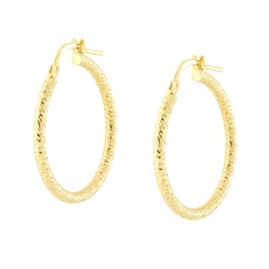 Orecchini a Cerchio mm 24 con Canna Diamantata mm 2 in ARGENTO 925 Galvanica Oro