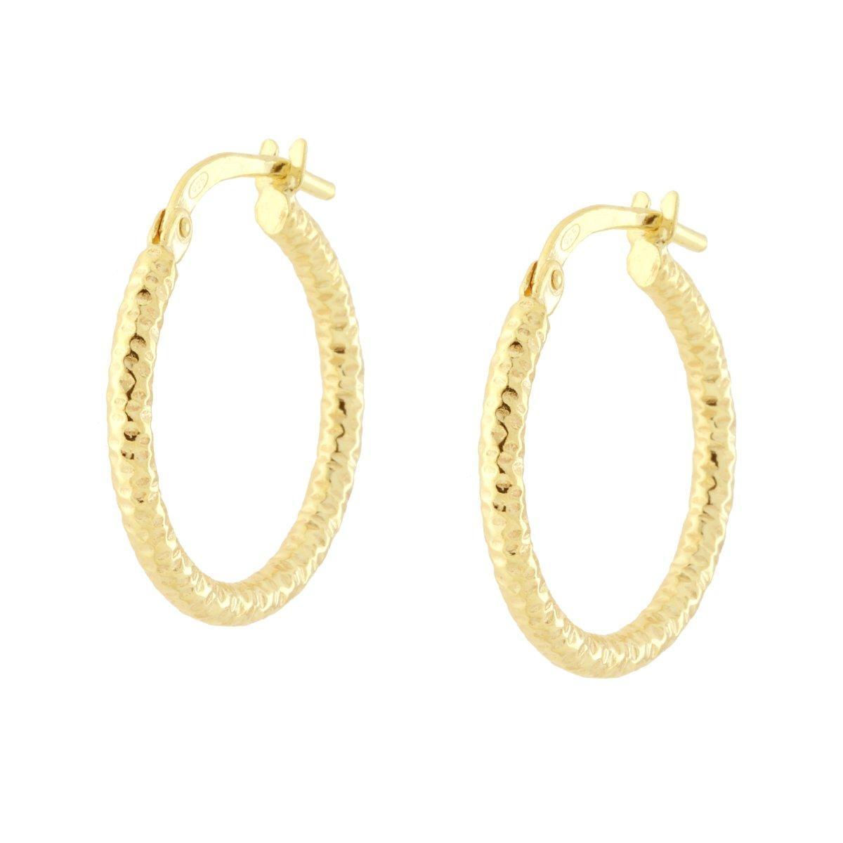 Orecchini a Cerchio mm 20 con Canna Diamantata mm 2 in ARGENTO 925 Galvanica Oro<BR>