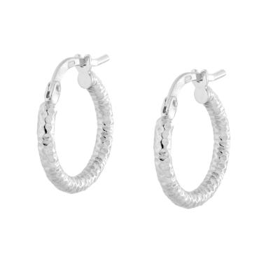 Orecchini a Cerchio mm 14 con Canna Diamantata mm 2 in ARGENTO 925 Galvanica Rodio