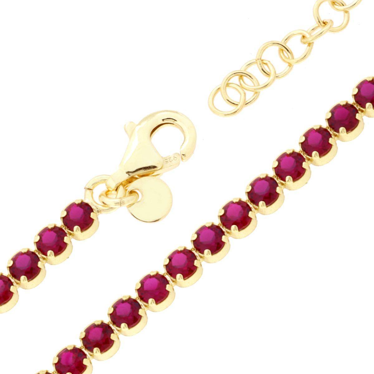 Bracciale Tennis Griffe cm 16+3 con Cubic Zirconia mm 3 Rosso Rubino in ARGENTO 925 Galvanica Oro<BR>