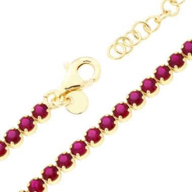 Bracciale Tennis Griffe cm 16+3 con Cubic Zirconia mm 3 Rosso Rubino in ARGENTO 925 Galvanica Oro<BR>