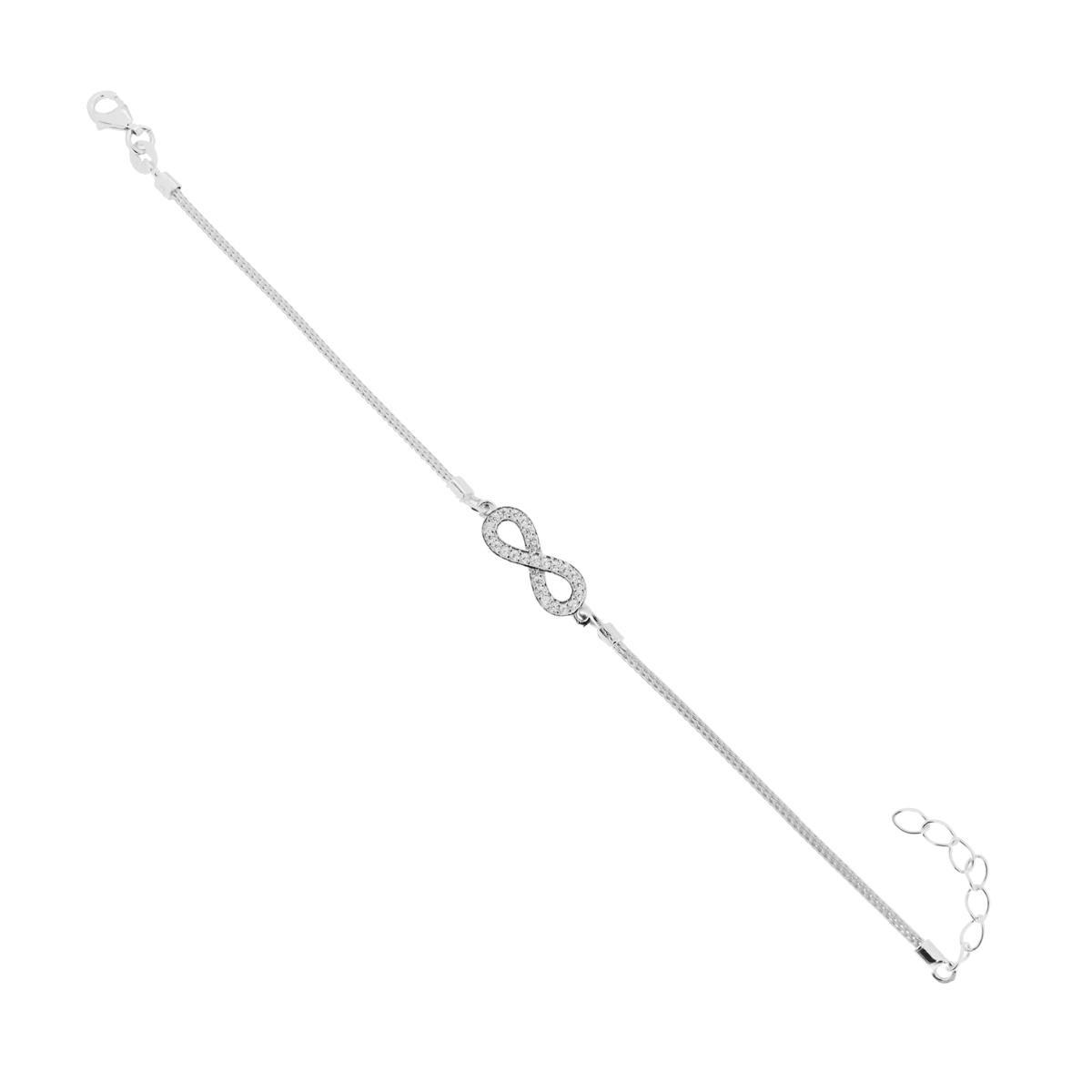 Bracciale Catena Calza con Infinito con Cubic Zirconia Bianchi in ARGENTO 925 Galvanica Rodio