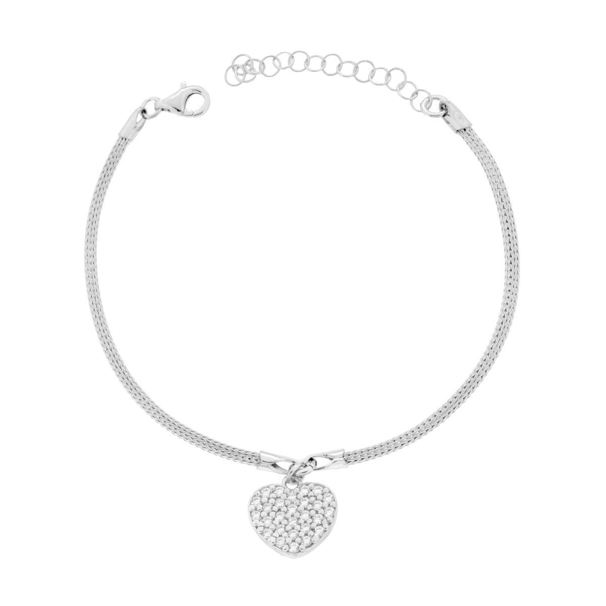 Bracciale Catena Calza con Cuore pendente e Zirconi Bianchi in ARGENTO 925 Galvanica Oro