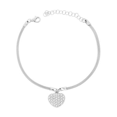 Bracciale Catena Calza con Cuore pendente e Zirconi Bianchi in ARGENTO 925 Galvanica Oro