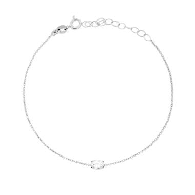 Bracciale Catena Forzatina Diamantata con Punto Luce Ovale Crystal Rosa in ARGENTO 925 Galvanica Rodio