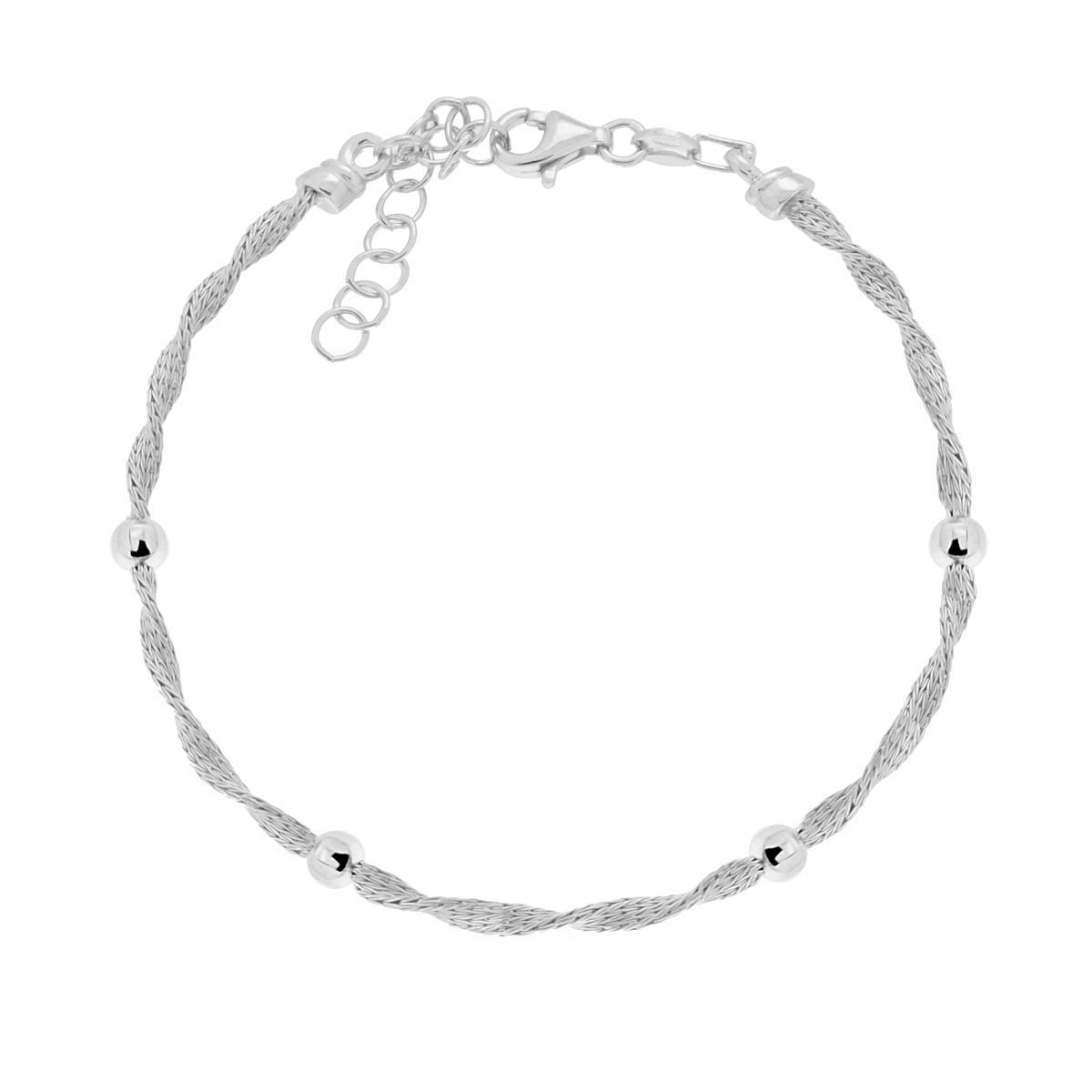 Bracciale Catena Calza Torchon con Palline mm 5 in ARGENTO 925 Galvanica Rodio<BR>