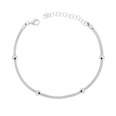 Bracciale Catena Calza con Palline Lisce mm 5 in ARGENTO 925 Galvanica Rodio