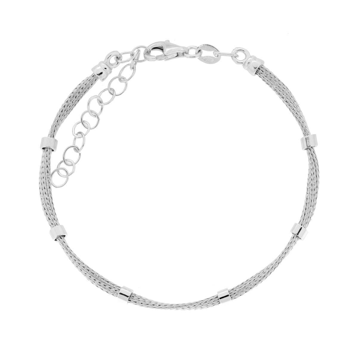 Bracciale Catena Calza Torchon con Cilindretti in ARGENTO 925 Galvanica Rodio<BR>