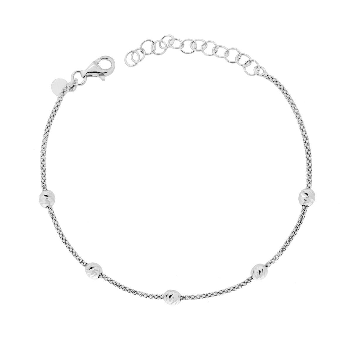 Bracciale Catena Coreana con Palline Slash mm 4 in ARGENTO 925 Galvanica Rodio<BR>