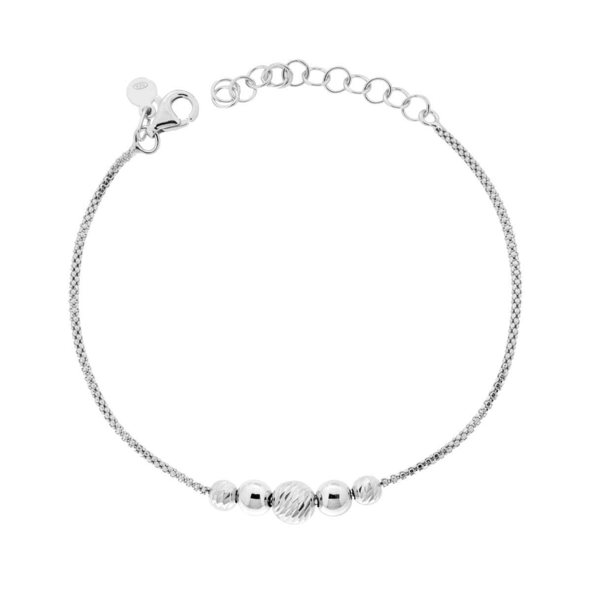 Bracciale Catena Coreana con Palline Slash in ARGENTO 925 Galvanica Rodio<BR>