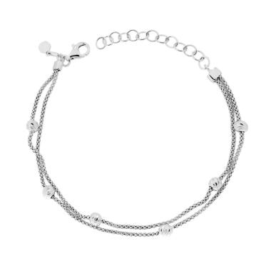 Bracciale due fili Catena Coreana con Palline Slash in ARGENTO 925 Galvanica Rodio<BR>