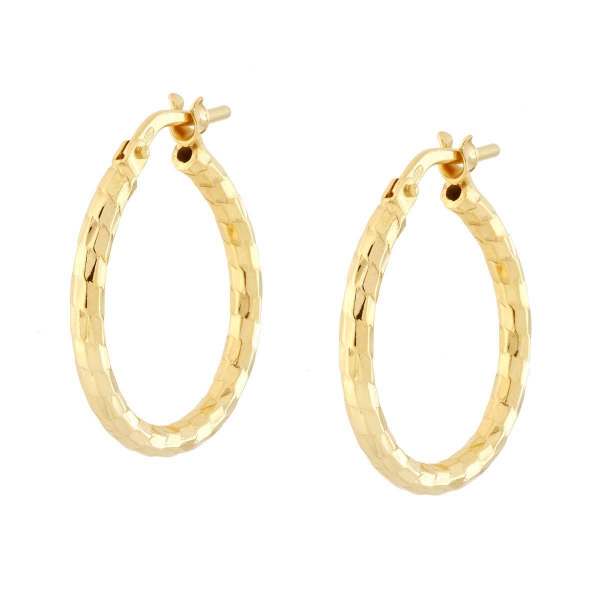 Orecchini Cerchio Diamantati in ARGENTO 925 Galvanica Oro<BR>