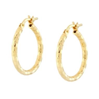 Orecchini Cerchio Diamantati in ARGENTO 925 Galvanica Oro<BR>