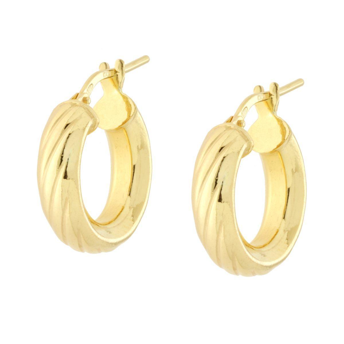 Orecchini Cerchio Creola Rigati in ARGENTO 925 Galvanica Oro<BR>