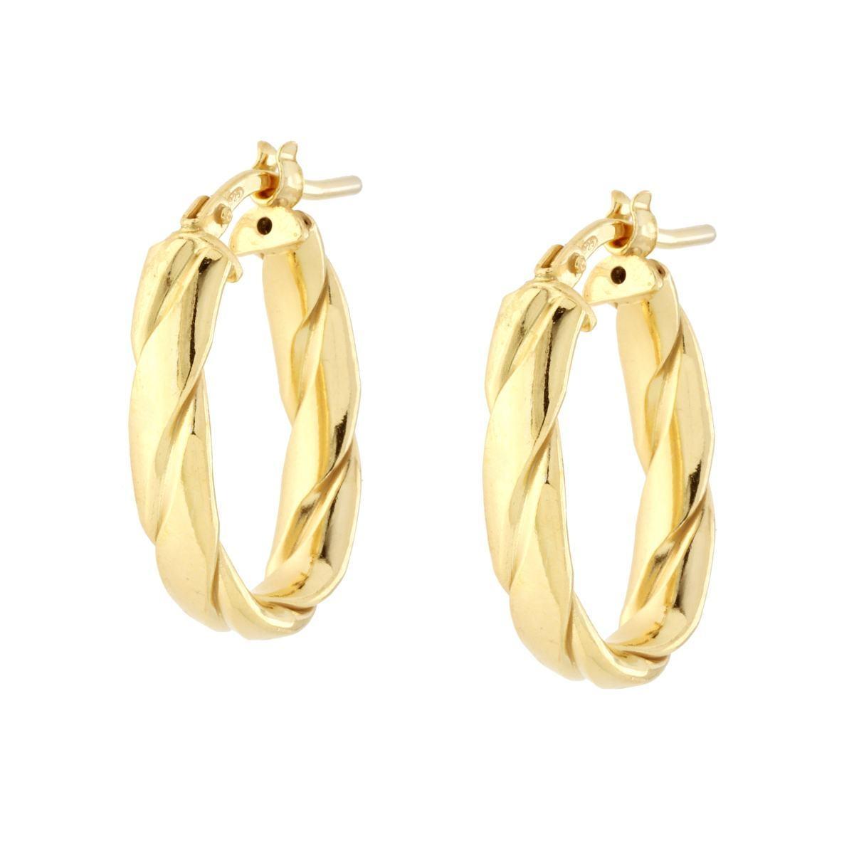 Orecchini Cerchio Ovale Torchon in ARGENTO 925 Galvanica Oro<BR>