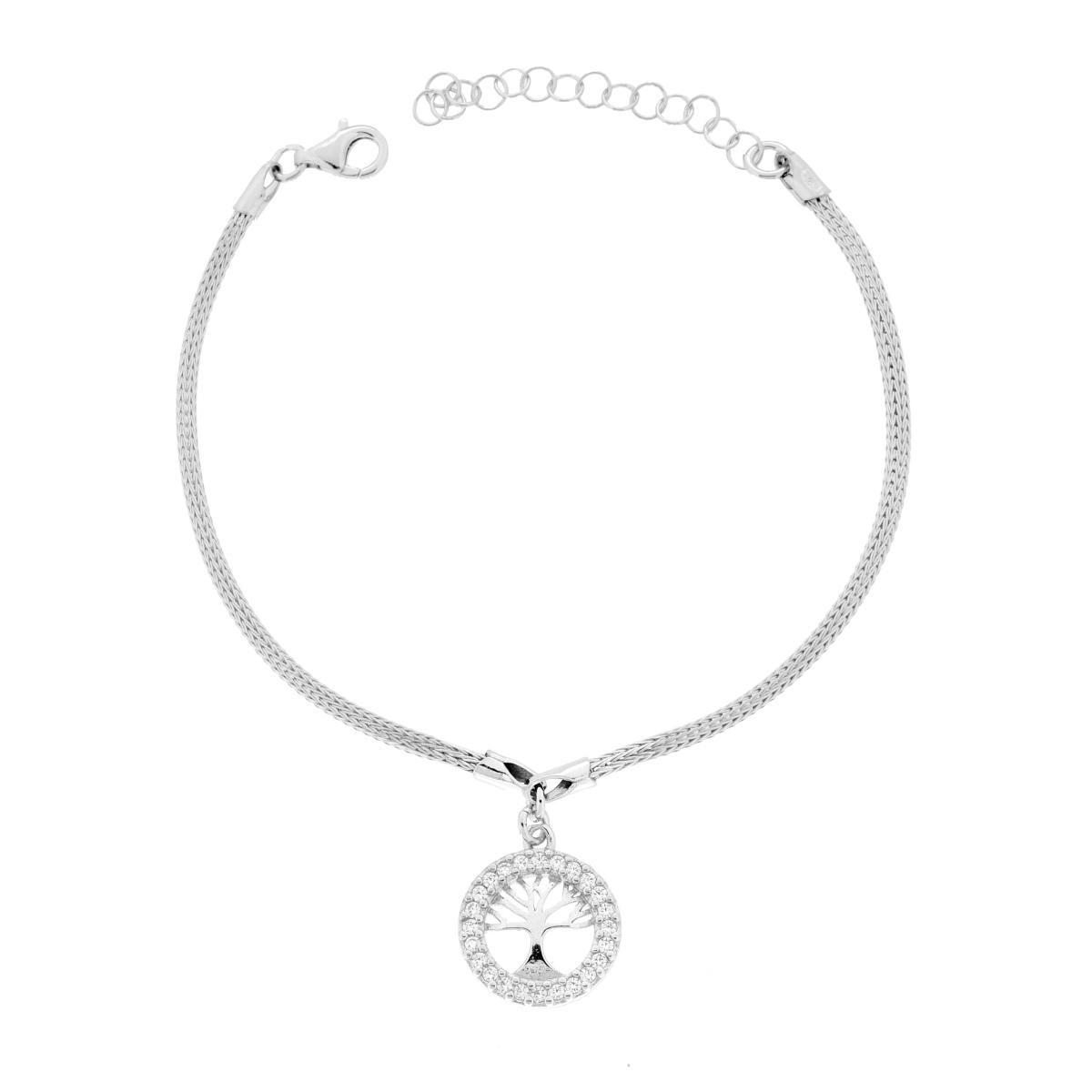 Bracciale Calza con Albero della Vita e Cubic Zirconia Bianchi in ARGENTO 925 Galvanica Rodio