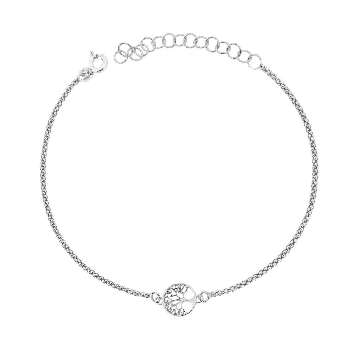 Bracciale Catena Coreana con Albero della Vita in ARGENTO 925 Galvanica Rodio<BR>