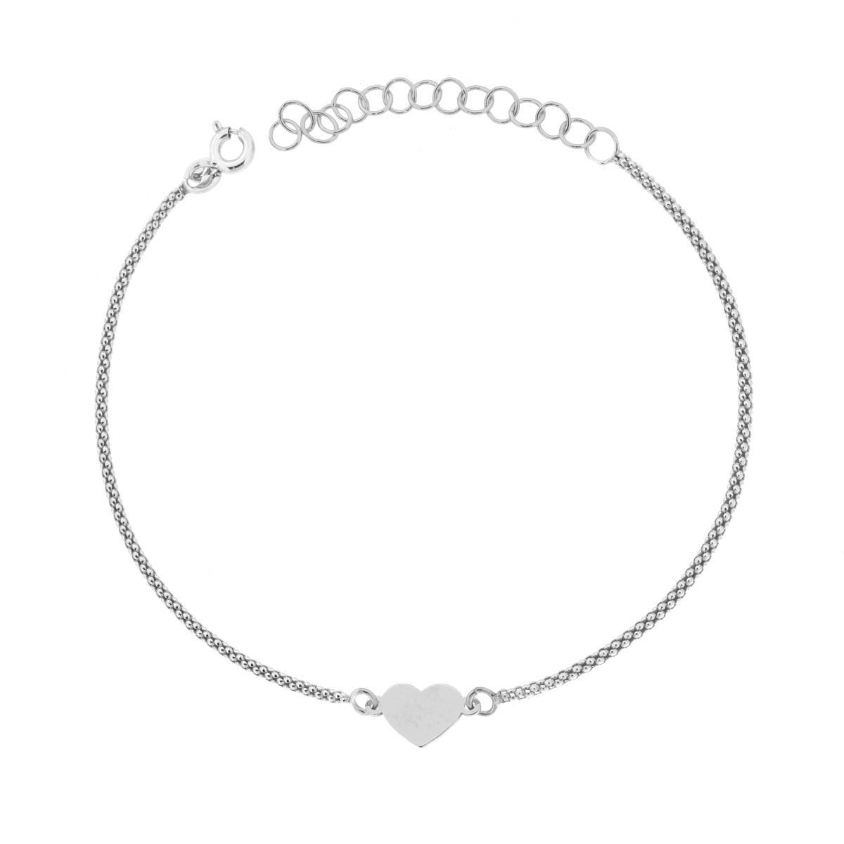 Bracciale Catena Coreana con Cuore in ARGENTO 925 Galvanica Rodio
