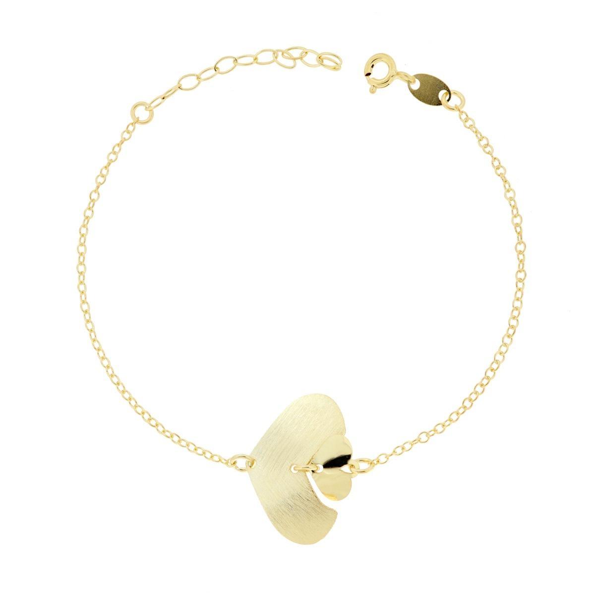Bracciale Catena Fozatina Tonda con Cuori Spazzolati n ARGENTO 925 Galvanica Oro<BR>