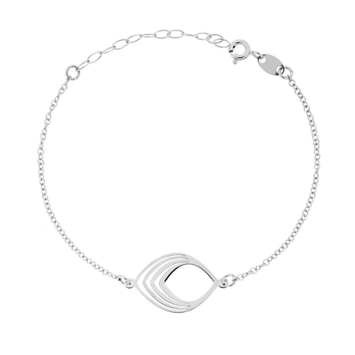 Bracciale Catena Forzatina Diamantata con Foglia plain in ARGENTO 925 Galvanica Rodio<BR>
