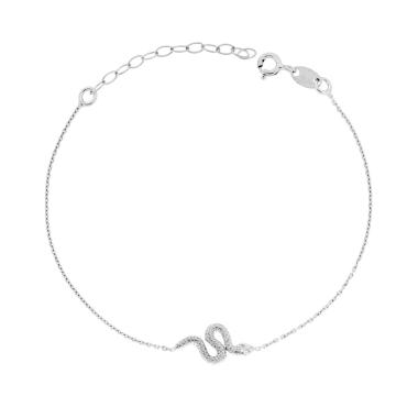 Bracciale Catena Forzatina Diamantata con Serpente in ARGENTO 925 Galvanica Rodio<BR>