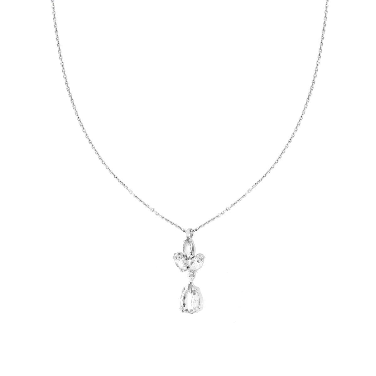 Collana Catena Forzatina Diamantata con Punto Luce pendente Marquise e Goccia Cubic Zirconia Bianco in ARGENTO 925 Galvanica Rodio<BR>
