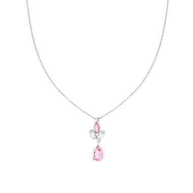Collana Catena Forzatina Diamantata con Punto Luce pendente Marquise e Goccia Cubic Zirconia Bianco e Rosa in ARGENTO 925 Galvanica Rodio<BR>