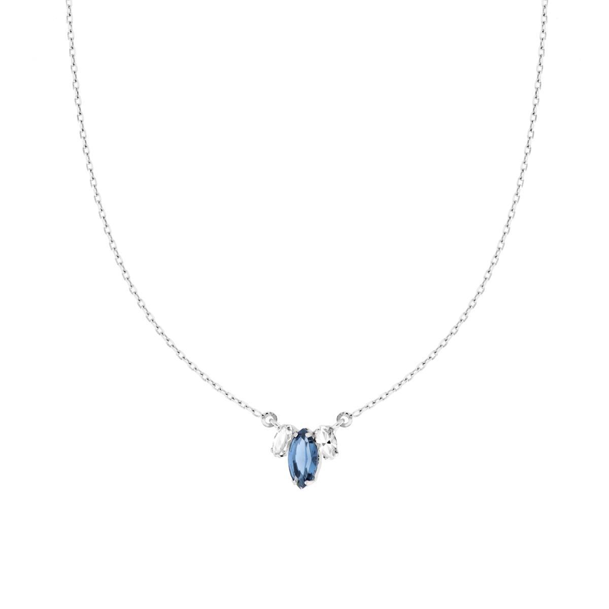 Collana Catena Forzatina Diamantata con Punti Luce Marquise Cubic Zirconia Blu Zaffiro e Bianco in ARGENTO 925 Galvanica Rodio<BR>