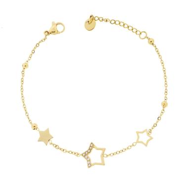 Bracciale Catena Forzatina Diamantata con Stelle e Crystal Bianchi in ACCIAIO<BR>