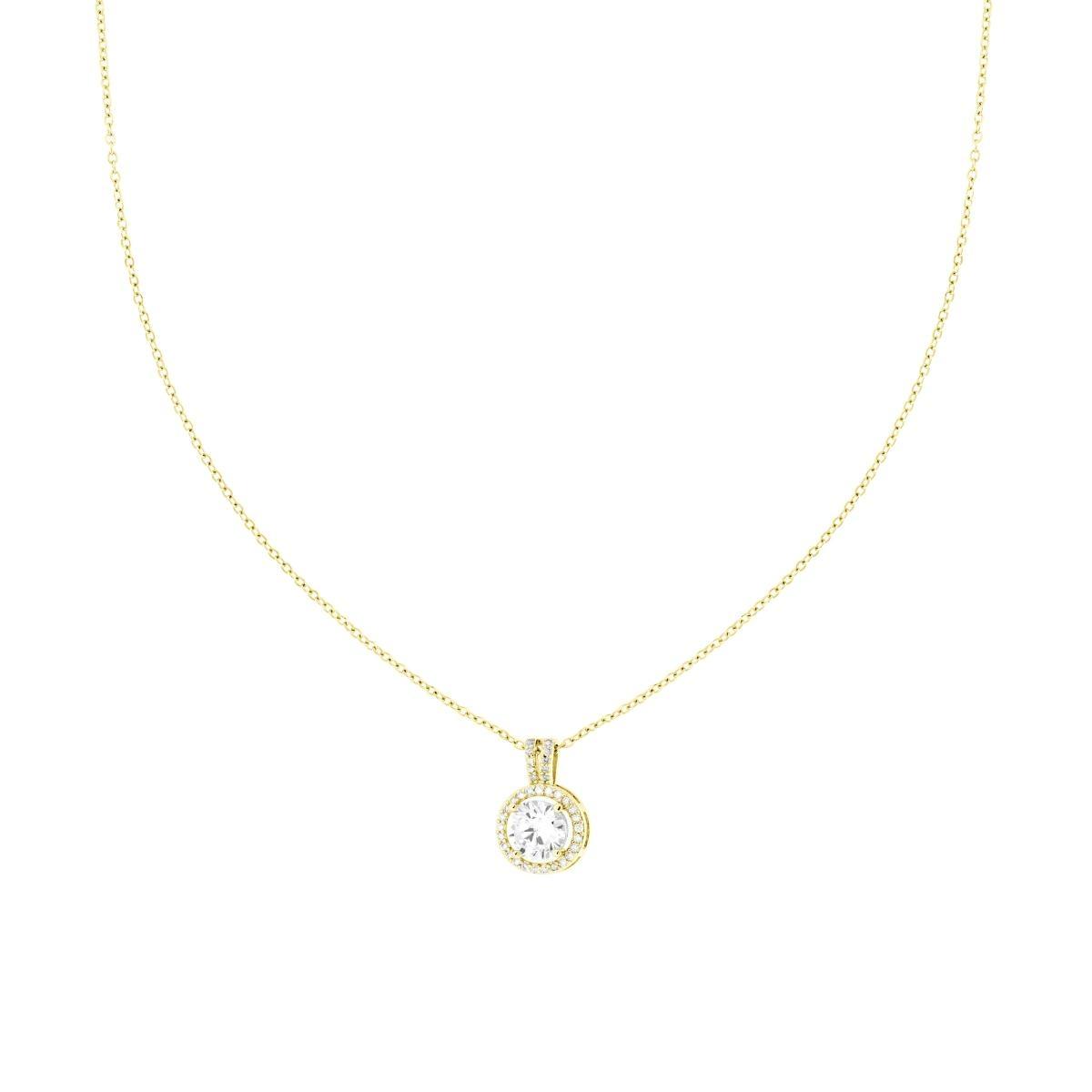 Collana Catena Forzatina Diamantata con Punto Luce contornato da Crystal Bianchi in ACCIAIO colore Oro