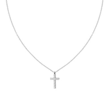 Collana Catena Forzatina Diamantata con Croce e Crystal Bianchi in ACCIAIO