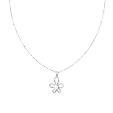 Collana Catena Forzatina Diamantata e Fiore con Crystal Bianchi e Perla Bianca in ACCIAIO<BR>