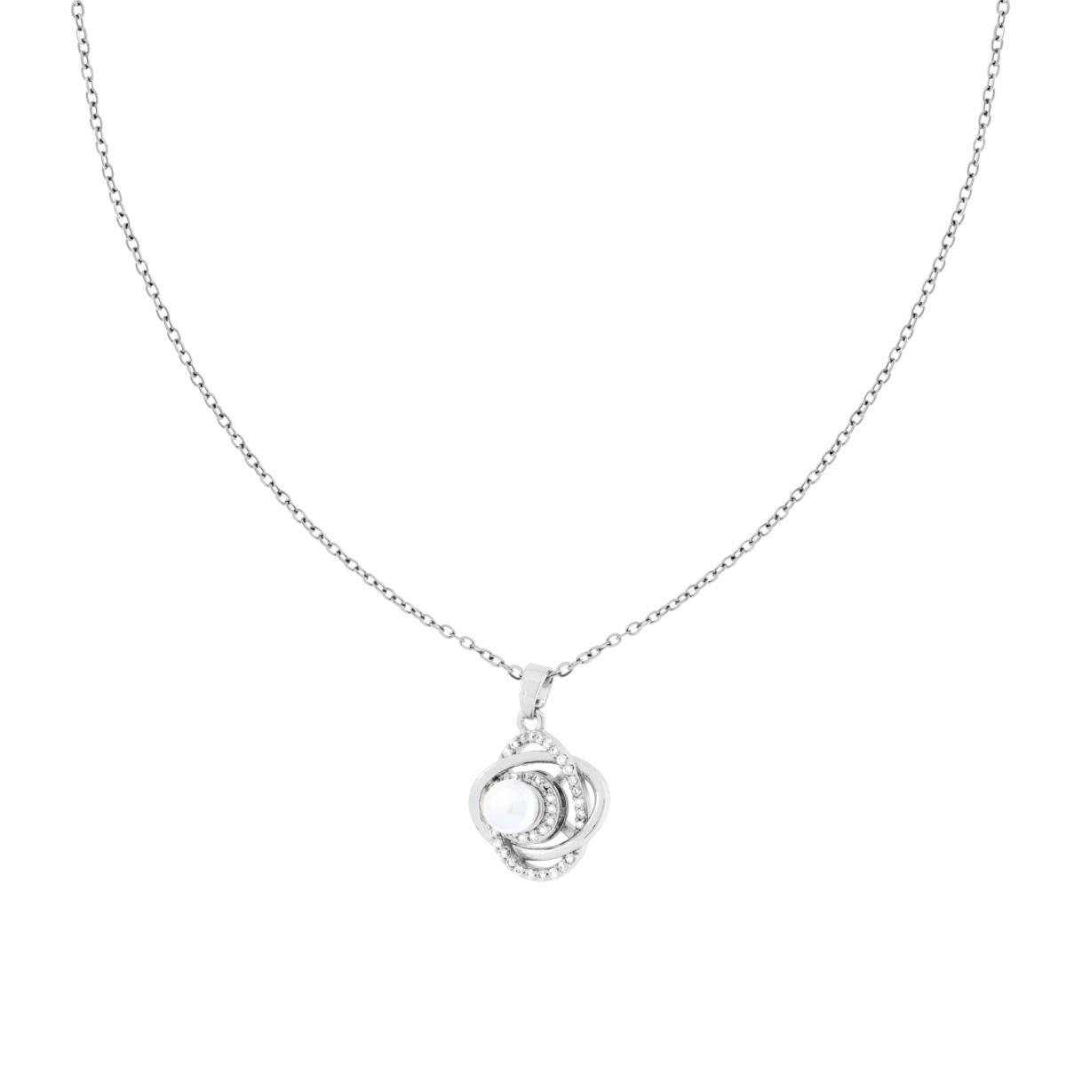 Collana Catena Forzatina Diamantata e Accessorio con Orbite con Crystal Bianchi e Perla Bianca Rotante in ACCIAIO<BR>