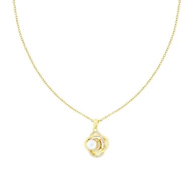 Collana Catena Forzatina Diamantata e Accessorio con Orbite con Crystal Bianchi e Perla Bianca Rotante in ACCIAIO<BR> colore Oro