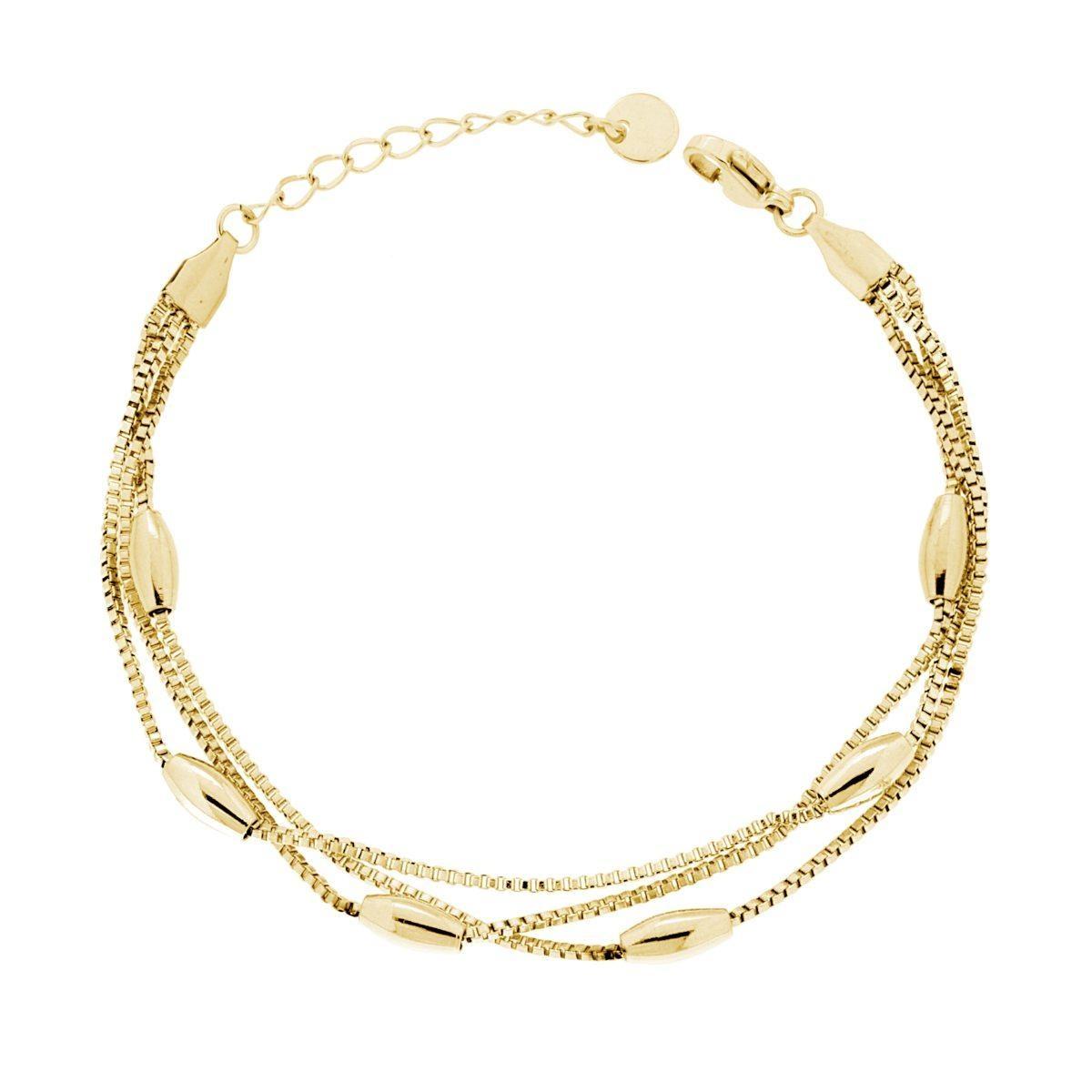 Bracciale tre fili Catena Veneziana Diamantata e Ovali in ACCIAIO colore Oro<BR>