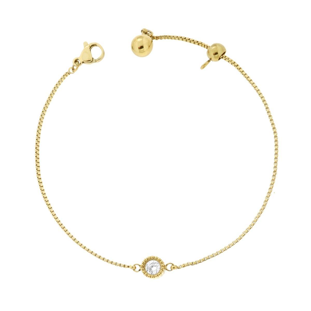 Bracciale Catena Veneziana Diamantata con Punto Luce Crystal Bianco in ACCIAIO colore Oro<BR>