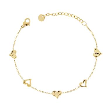 Bracciale Catena Forzatina Diamantata con Cuori in ACCIAIO colore Oro<BR>