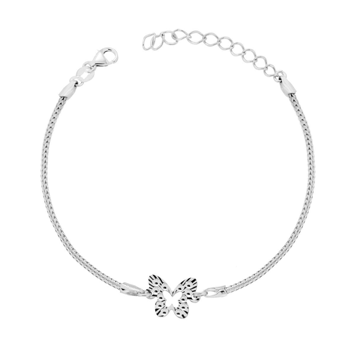 Bracciale Catena Calza con Farfalla Diamantata in ARGENTO 925 Galvanica Rodio<BR>