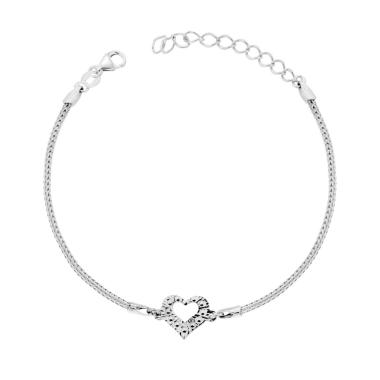 Bracciale Catena Calza con Cuore Diamantato in ARGENTO 925 Galvanica Rodio
