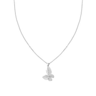Collana Catena Forzatina con Farfalla e Cubic Zirconia Bianchi in ACCIAIO e OTTONE