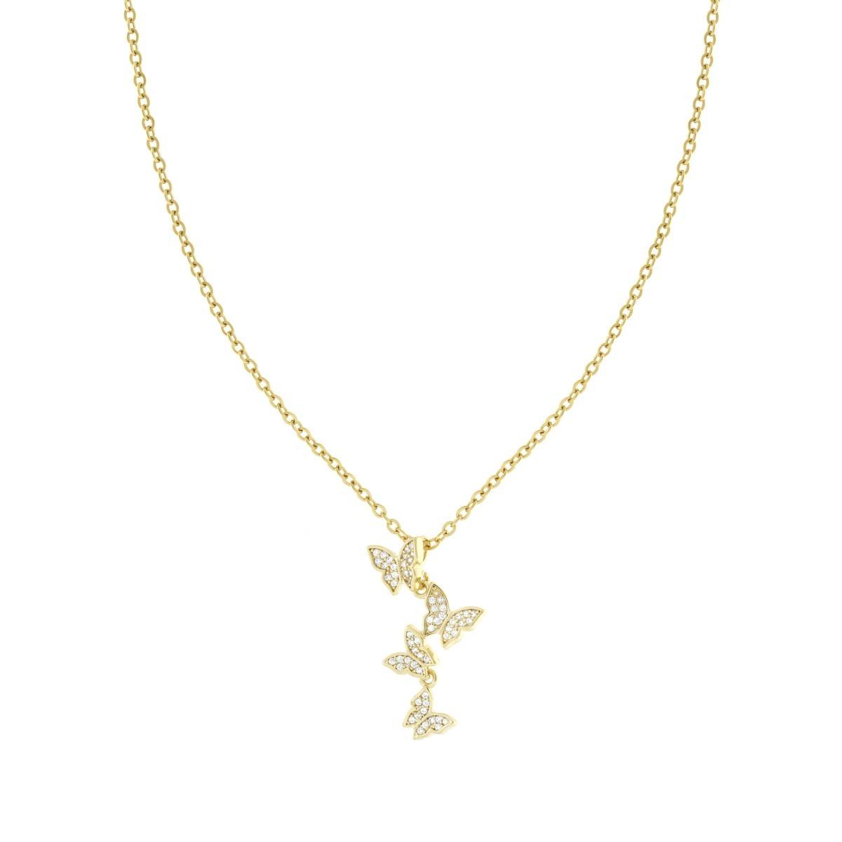 Collana Catena Forzatina Diamantata con Farfalle e Cubic Zirconia Bianchi in ACCIAIO e OTTONE colore Oro