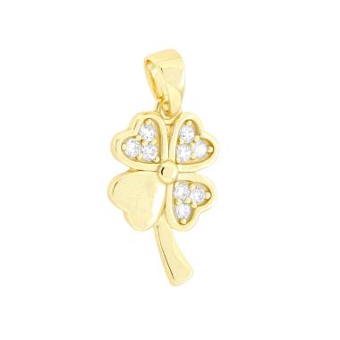 Ciondolo Quadrifoglio con Cubic Zirconia Bianchi in ARGENTO 925 Galvanica Oro<BR>