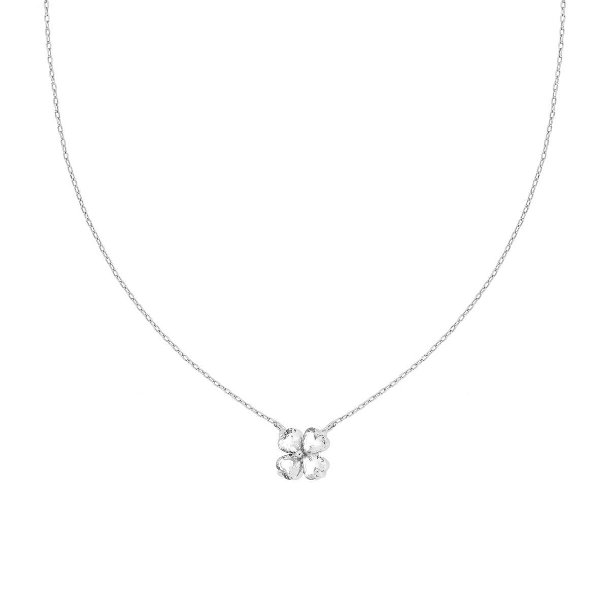 Collana Catena Forzatina Diamantata con Punto Luce Quadrifoglio Cubic Zirconia Bianco in ARGENTO 925 Galvanica Rodio<BR>