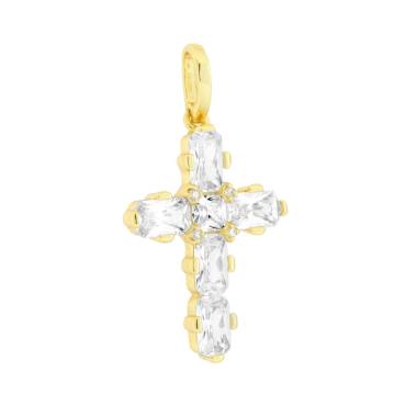 Ciondolo Croce con Cubic Zirconia Bianchi in ARGENTO 925 Galvanica Oro