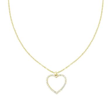 Collana Catena Forzatina Diamantata con Cuore e Crystal Bianchi in ACCIAIO e OTTONE colore Oro