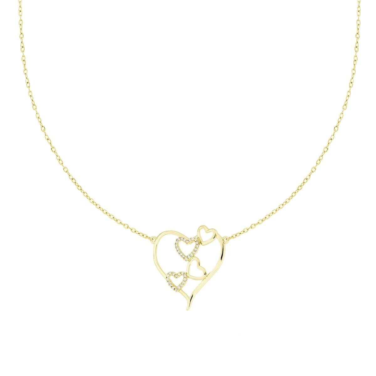 Collana Catena Forzatina Diamantata con Cuori e Crystal Bianchi in ACCIAIO e OTTONE colore Oro
